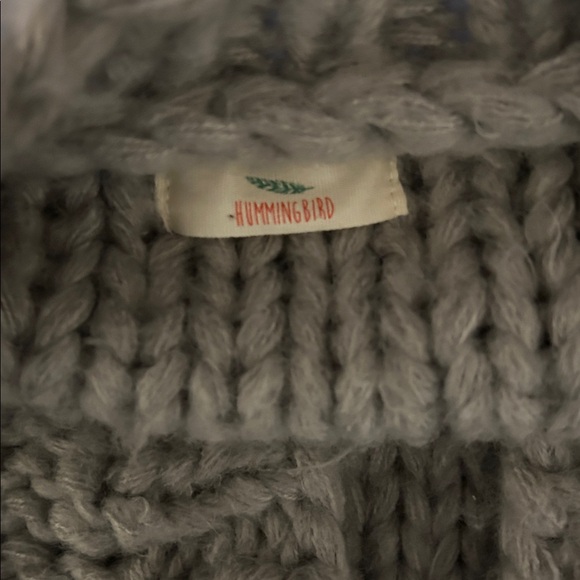 HUMMINGBIRD Gray Open Sweater Pom Pom Chunky Knit Cardigan One Size Oversized - Picture 6 of 7